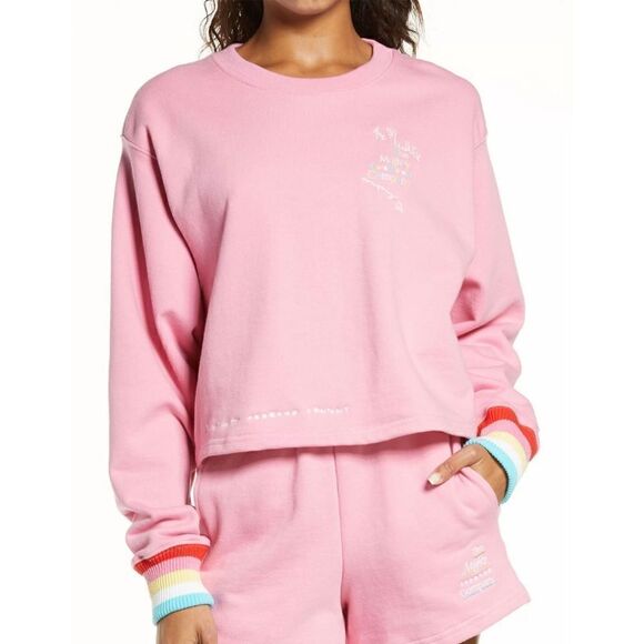 The Mighty Company The Sweatshirt Pink Rainbow Cuff Size S/M - Picture 3 of 15